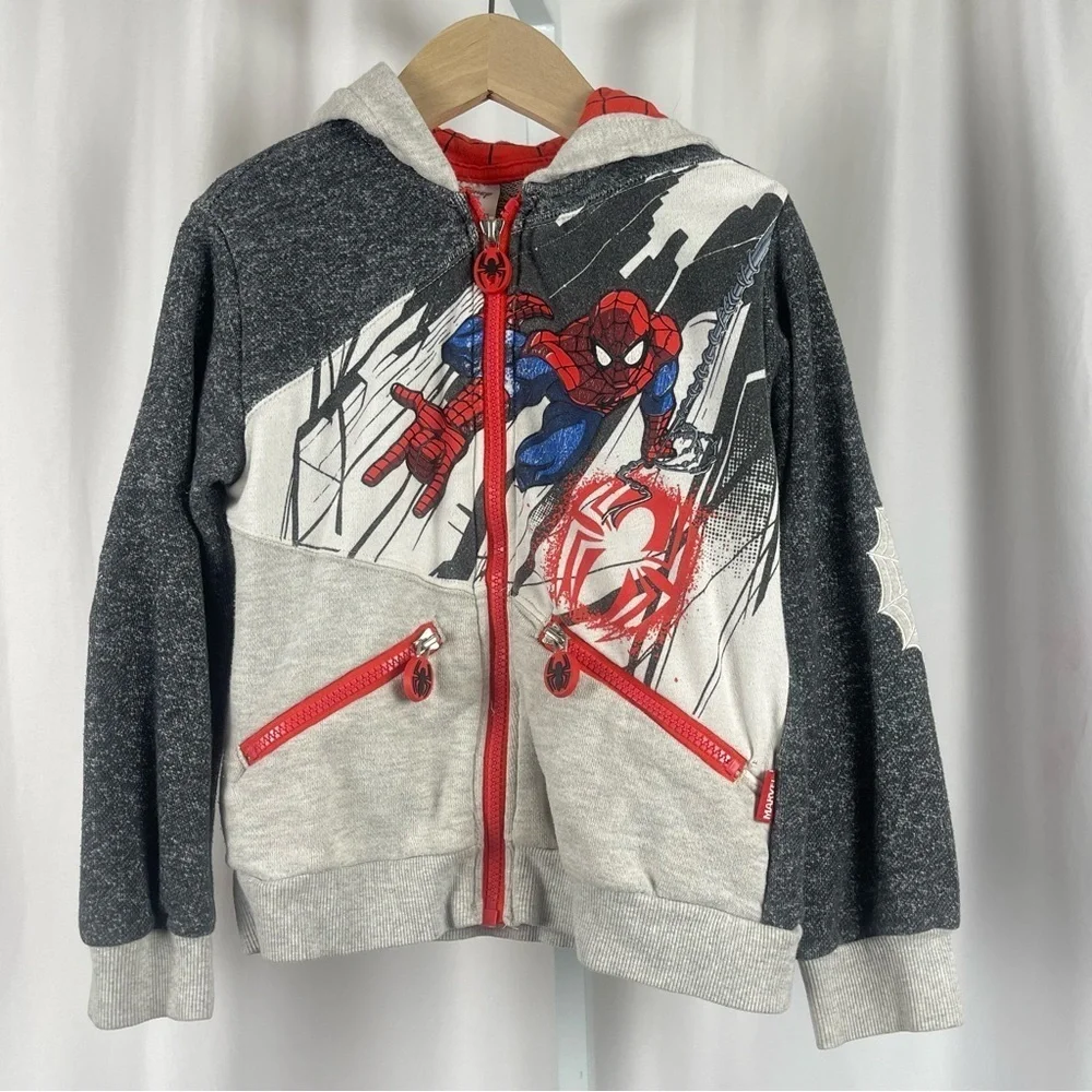 Disney Marvel Spider-Man Kids Size 4 Hoodie Zip Jacket Embroidered Comics 4T
